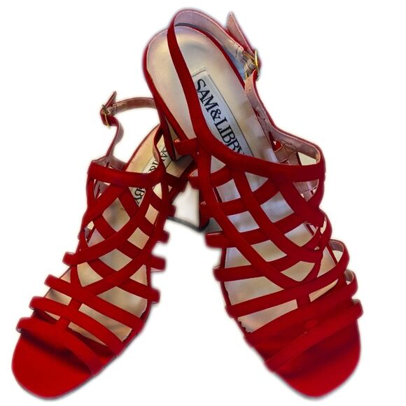 Sam & Libby bright red strappy sandals, 3.5" heels, great condition, 8.5 - Picture 1 of 7